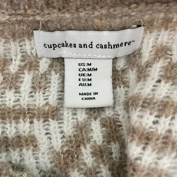 Cupcakes & Cashmere Fair Isle Style Oatmeal Beige White Knit Sweater Womens Med - Picture 3 of 5